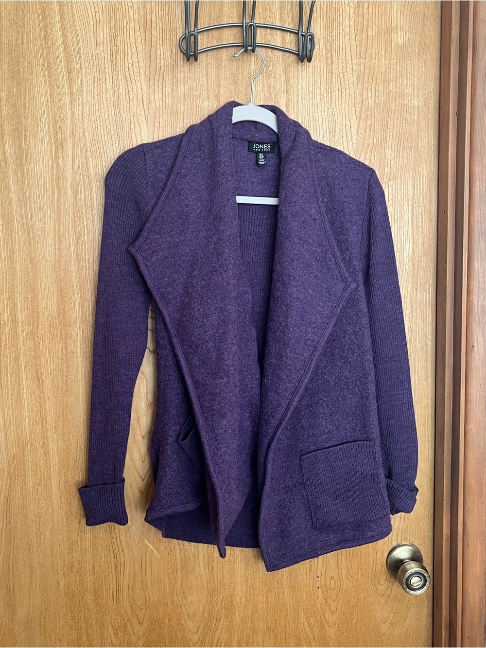 Jones New York Deep Purple Open Cardigan with Patch Pockets